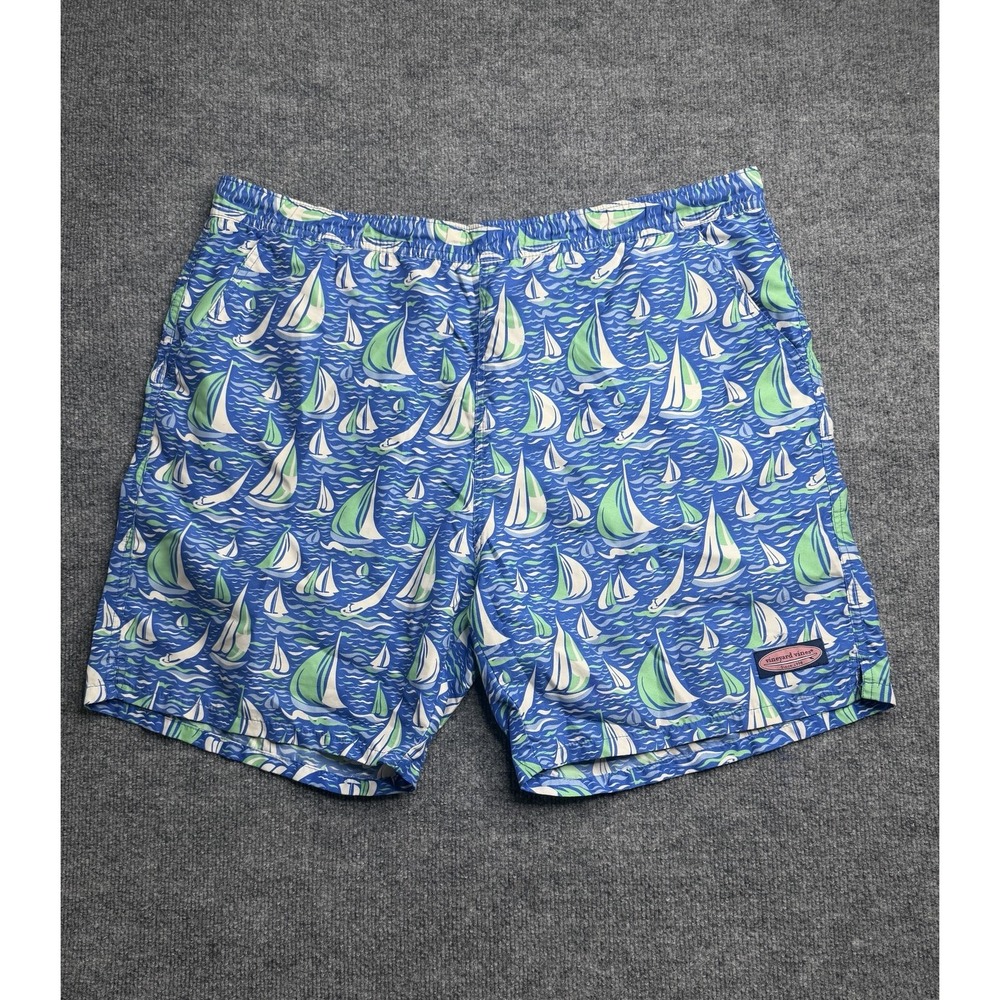 Vineyard Vines Swim Trunks Shorts Mens Large Sailboats Lined Drawstring Flaw